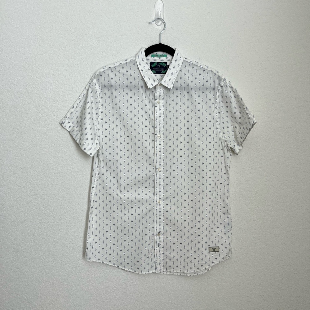 Scotch & Soda white & navy print button up collared shirt L